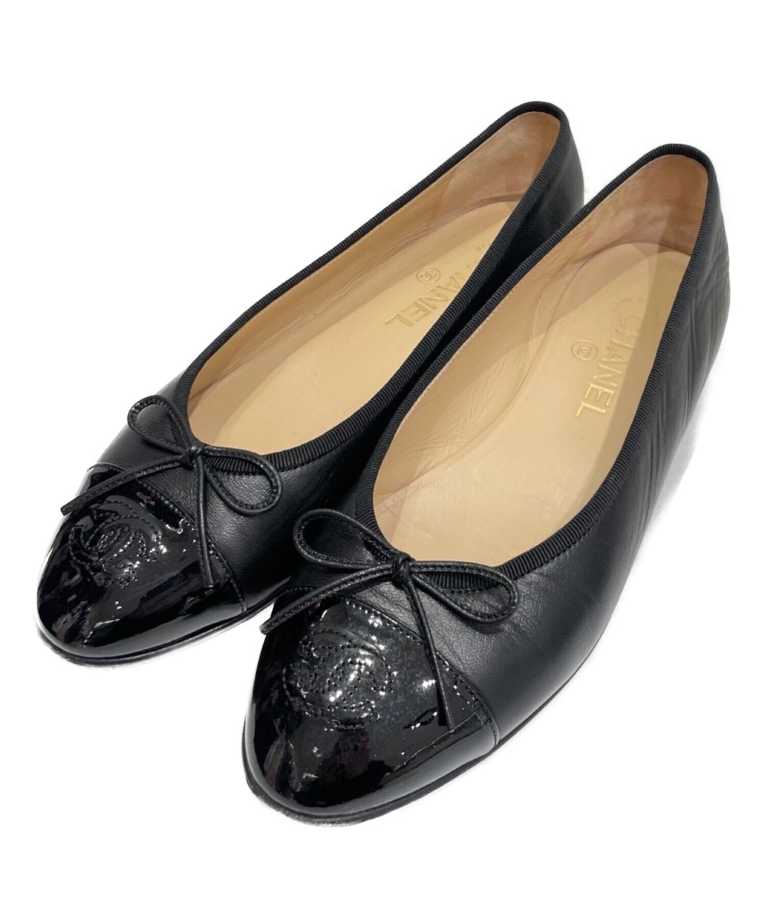 CHANEL バレエシューズ　黒　38 24cm バレリーナ　ブラック CHANEL バレエシューズ 黒 38 24cm バレリーナ ブラック