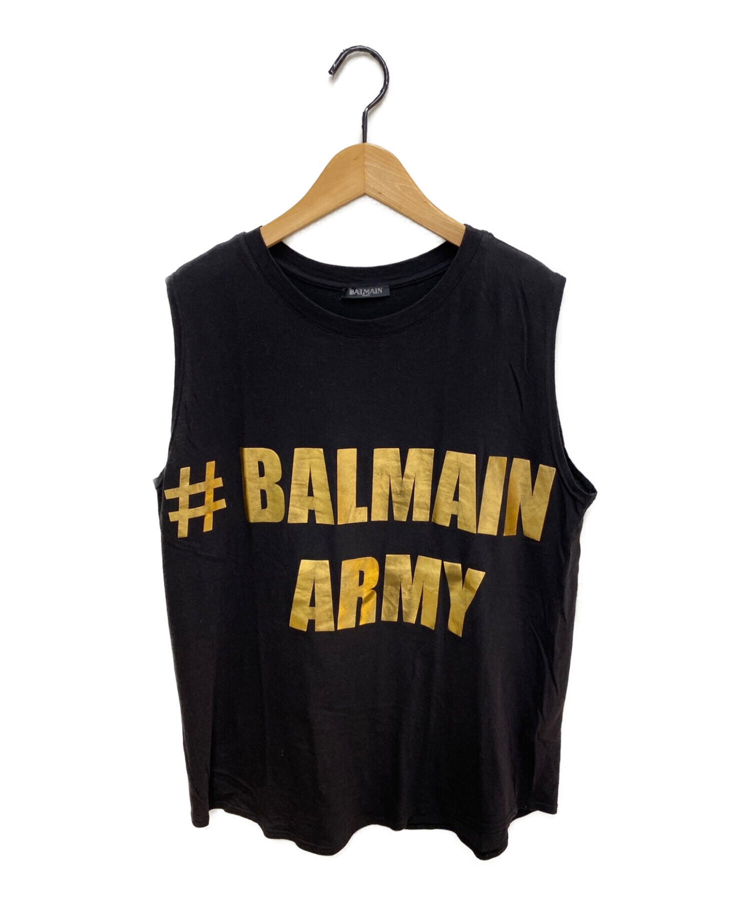 BALMAIN バルマン フロントプリント ノースリーブTシャツ カットソー ブラック495センチ肩幅