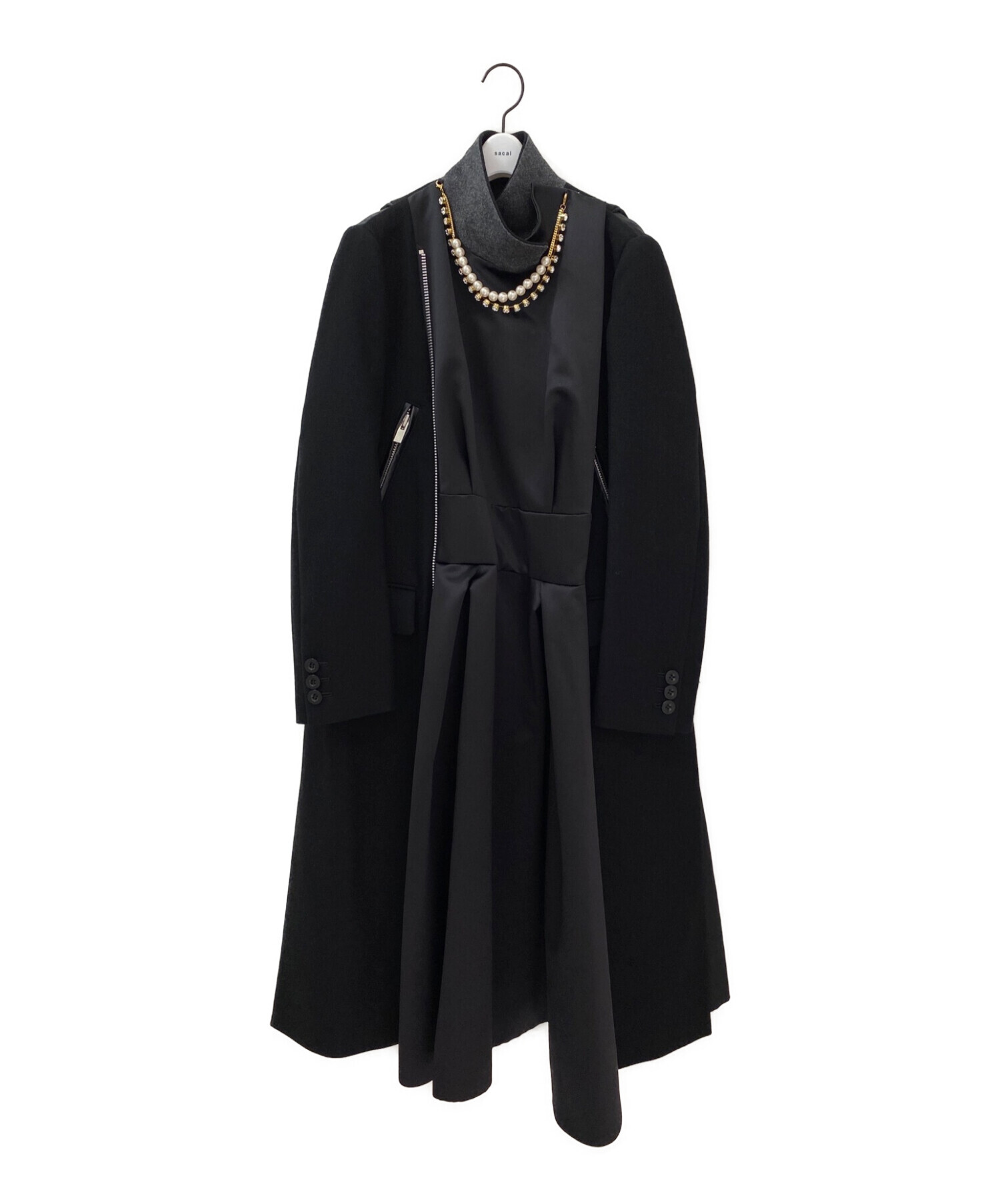 中古・古着通販】sacai (サカイ) 2WAYビジューウールコート ブラック 