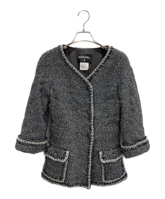中古・古着通販】CHANEL (シャネル) シルバーラメツイードジャケット 