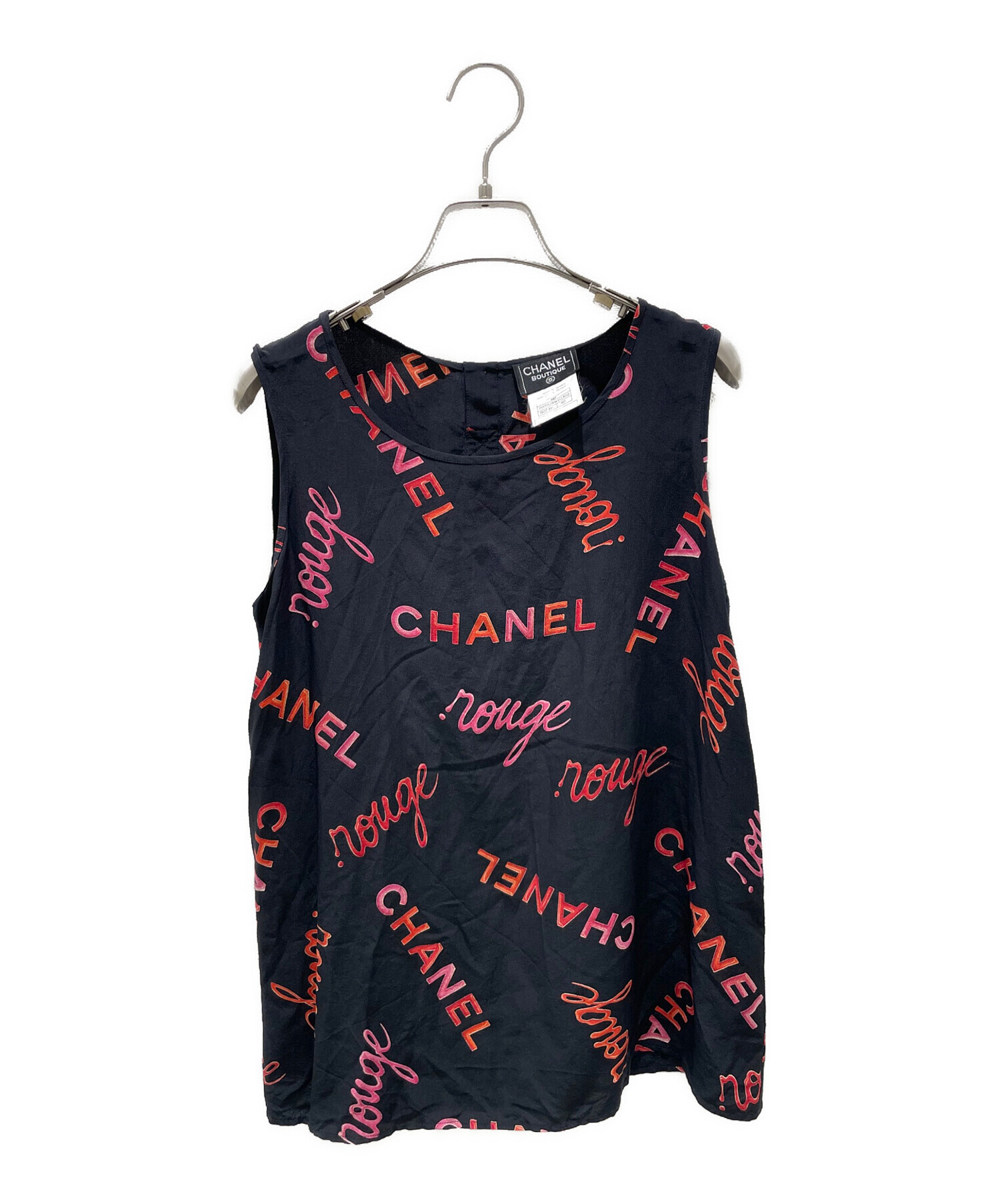 中古・古着通販】CHANEL (シャネル) シルクロゴノースリーブブラウス 