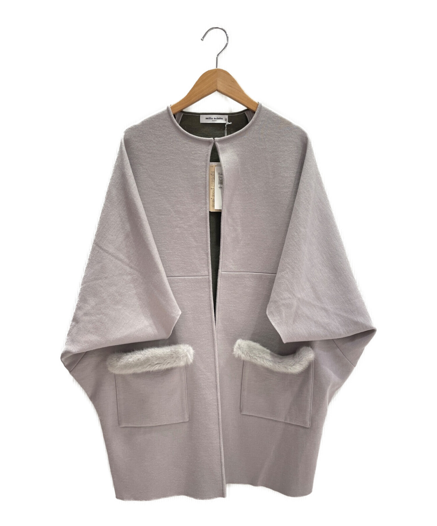 【美品】ミラショーン セーブルトリミング　ミンク ケープ ポンチョ ロゴ裏地 ミラショーン セーブル毛皮 と ミンク毛皮 ポンチョ マント コート