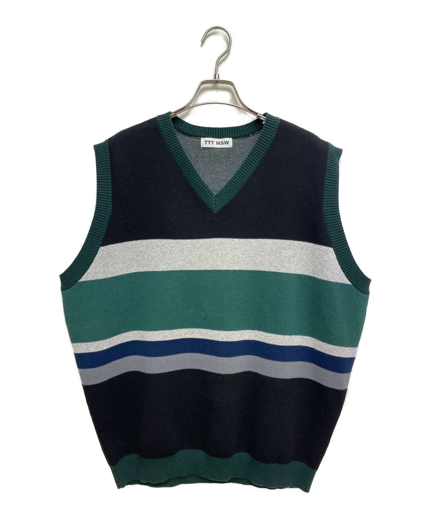 TTT MSW (ティーモダンストリートウェア) 22AW Border knit vest グリーン×ブラック サイズ:XL