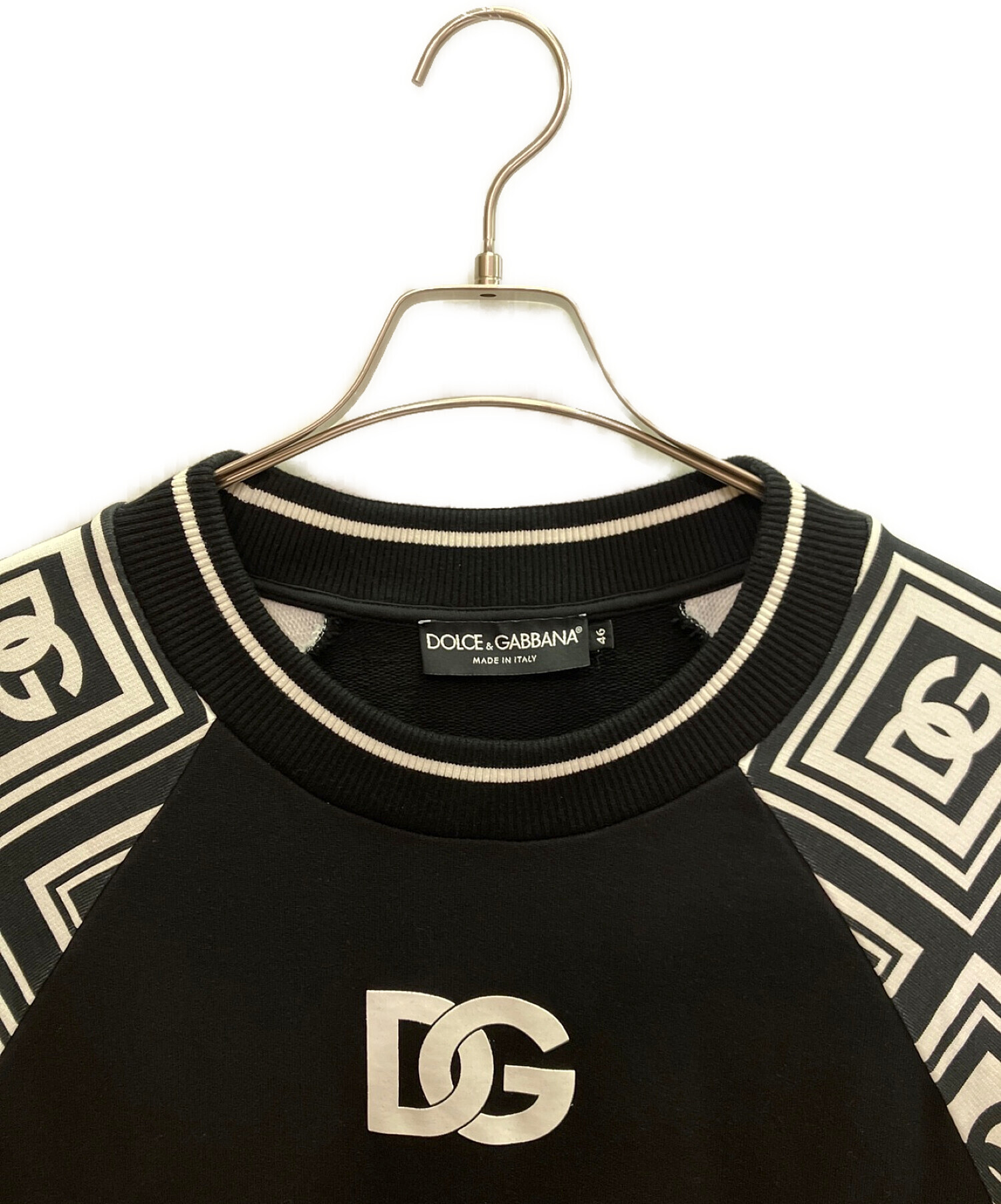 DOLCE & GABBANA (ドルチェ＆ガッバーナ) ロゴ袖スウェット ブラック×ホワイト サイズ:46