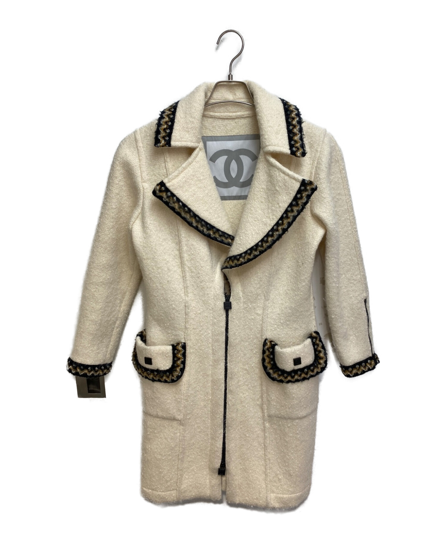 中古・古着通販】CHANEL (シャネル) ウールロングコート ホワイト 