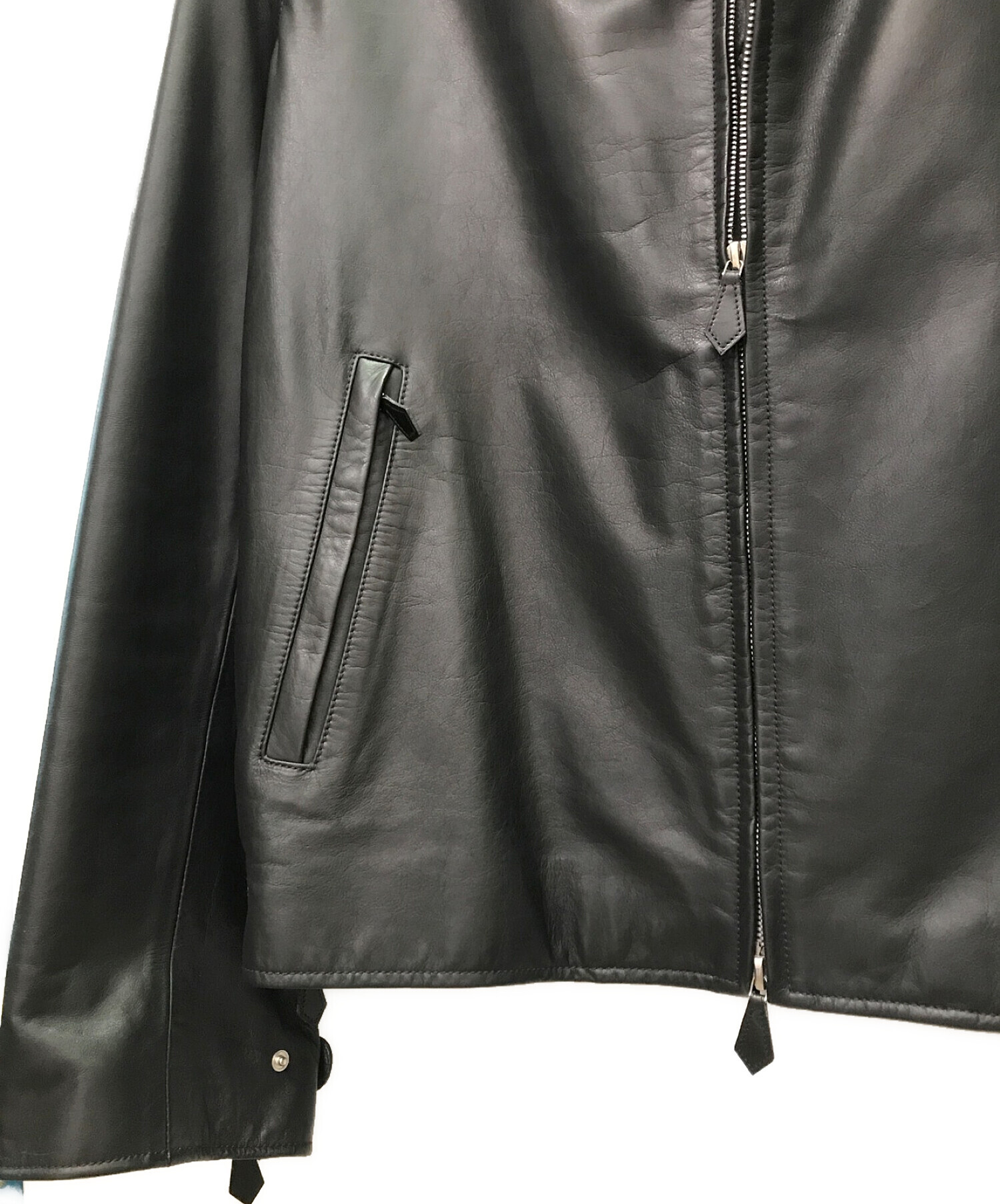 HERMES (エルメス) レザージップアップジャケット ブラック サイズ:52