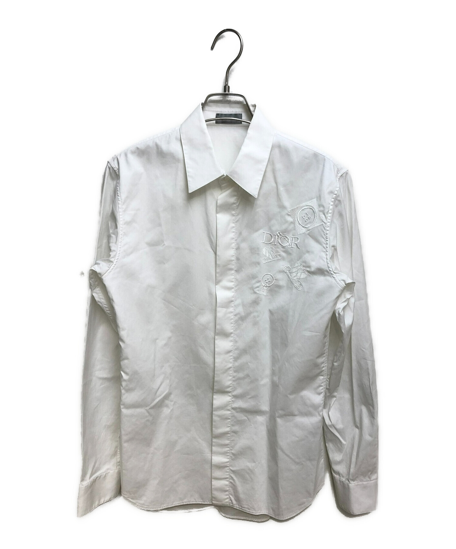 DIOR HOMME (ディオール オム) ロゴ刺繍入り 長袖 ドレスシャツ ホワイト サイズ:37