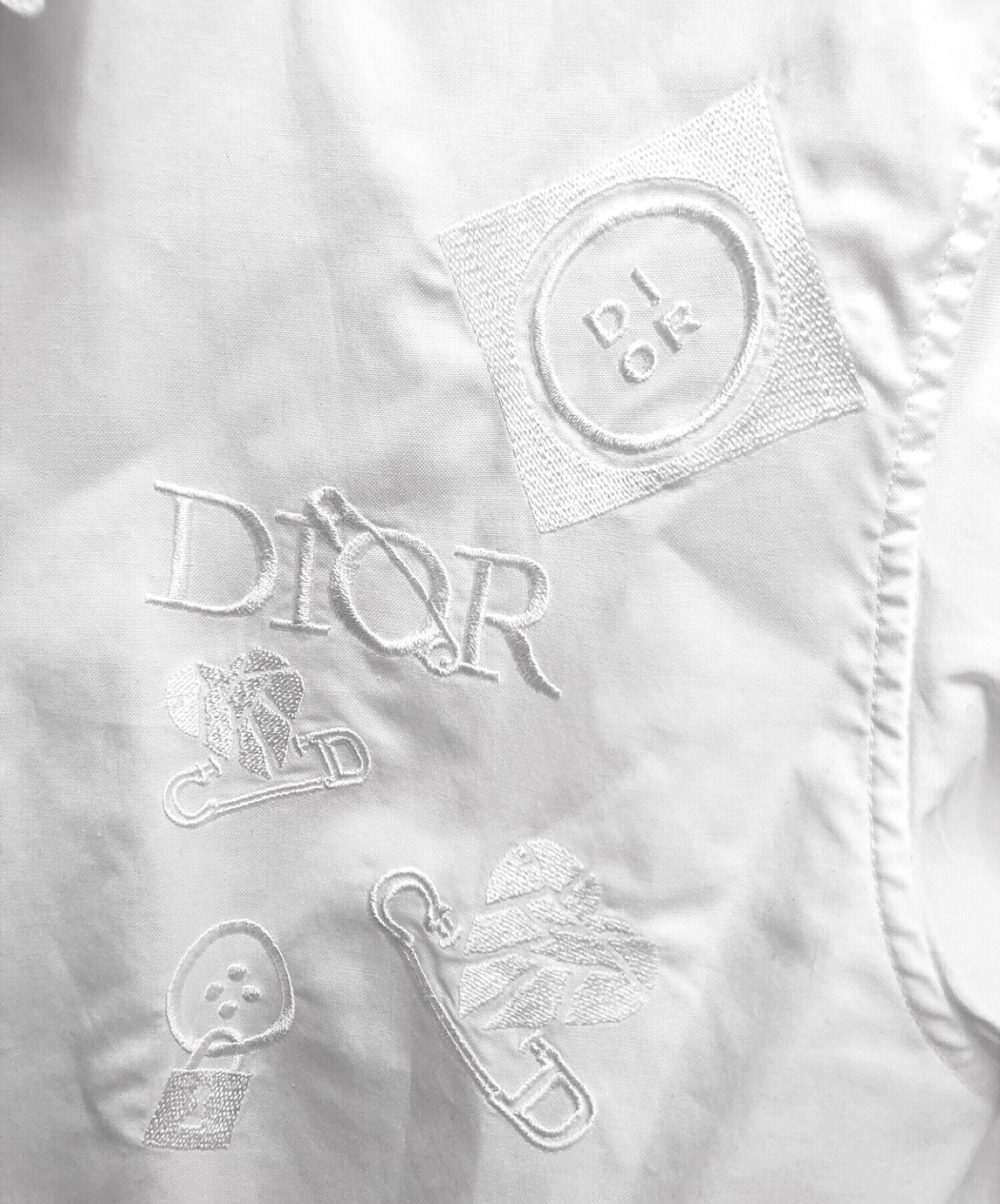 DIOR HOMME (ディオール オム) ロゴ刺繍入り 長袖 ドレスシャツ ホワイト サイズ:37