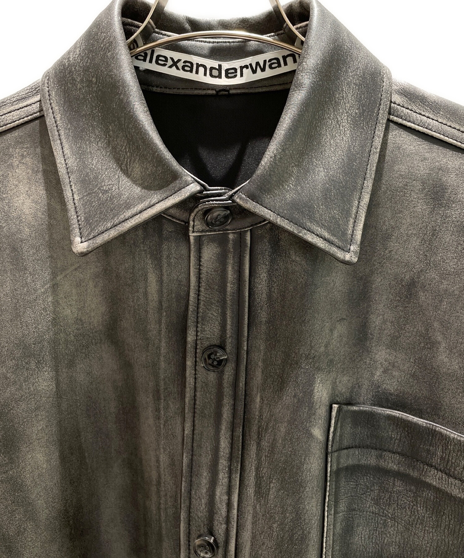 ALEXANDER WANG (アレキサンダーワン) オーバーサイズレザージャケット グレー サイズ:XS